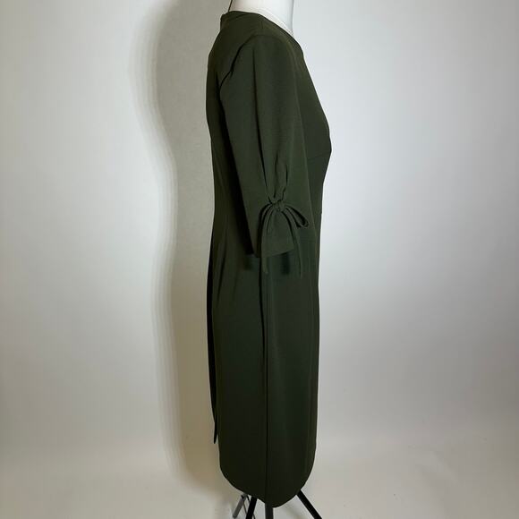 NWT Connected Apparel Olive Green Tie Scuba Crepe Sleeve Sheath Dress Womens 4 - Picture 4 of 10